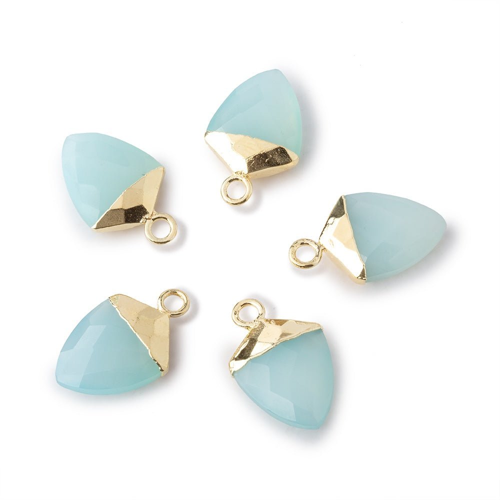 13x10mm Gold Leafed Seafoam Blue Chalcedony faceted Shield Pendant 1 piece