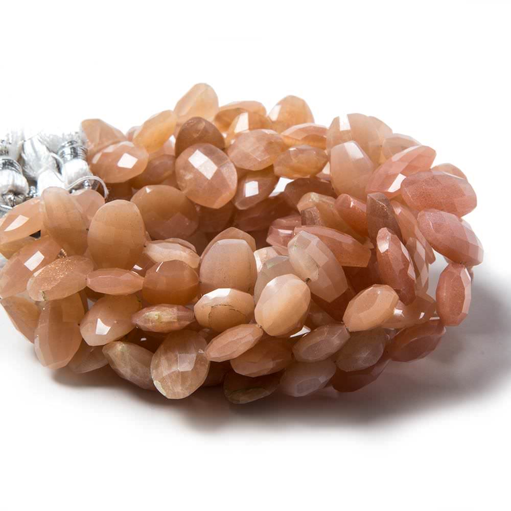 13x10mm Peach Moonstone side drilled Faceted Cushion Beads 7 inch 18 pieces