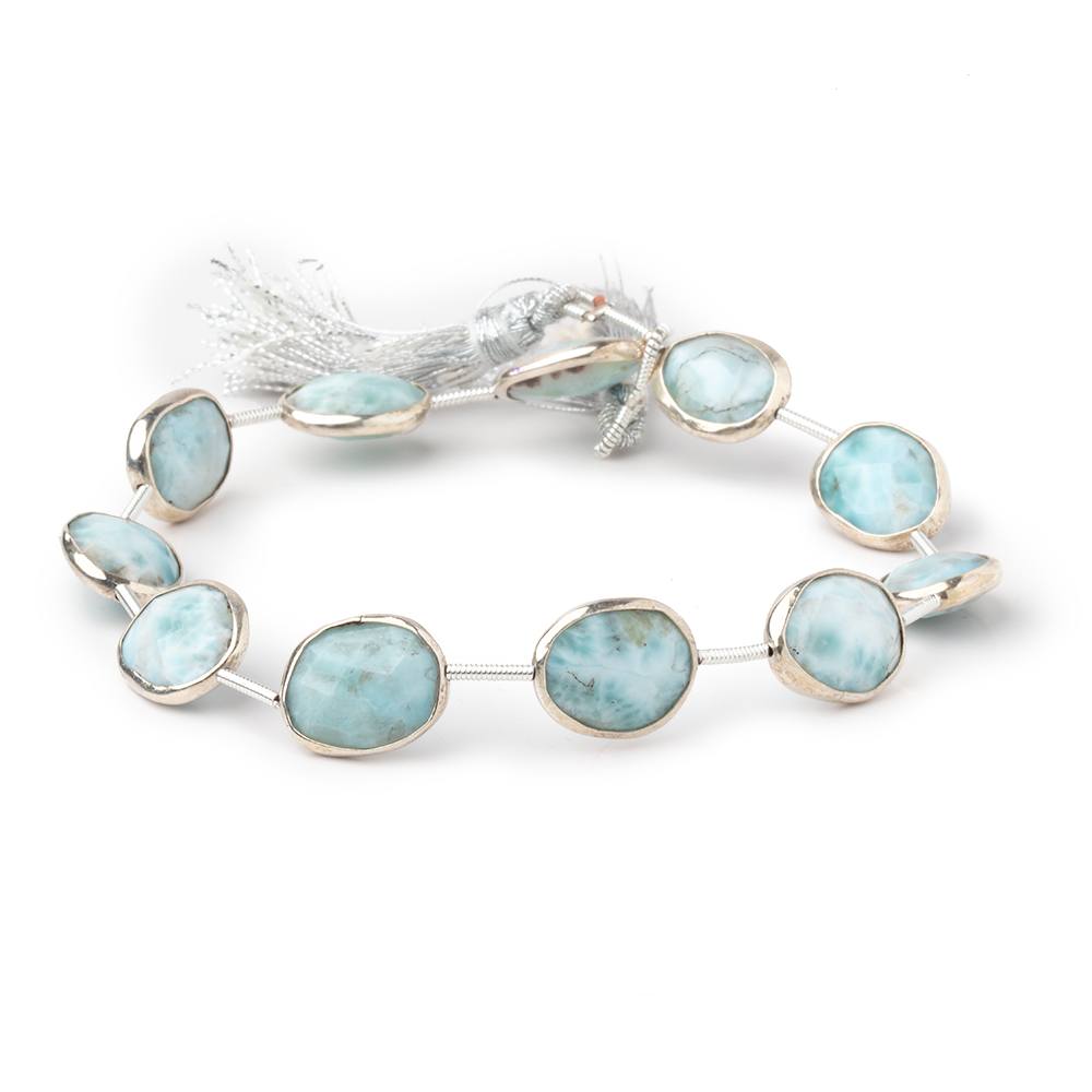 13x10mm Sterling Silver Bezel Larimar Faceted Nuggets 8 inch 11 Beads