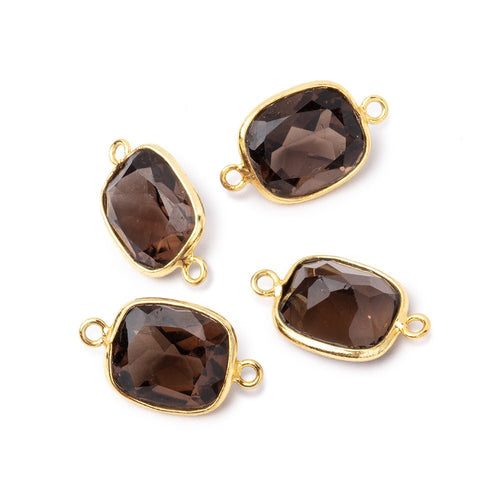 13x11mm Vermeil Bezel Smoky Quartz Pavilion Faceted Rectangle Connector 1 piece