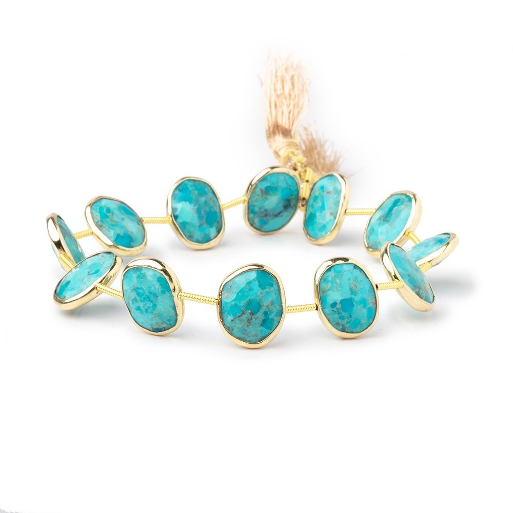 13x11mm Vermeil Bezel Turquoise Side Drill Nuggets 7 inch 11 Beads
