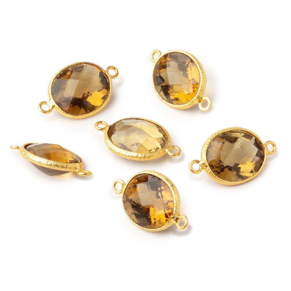 13x11mm Vermeil Bezel Whiskey Quartz Faceted Oval Connector 1 Focal