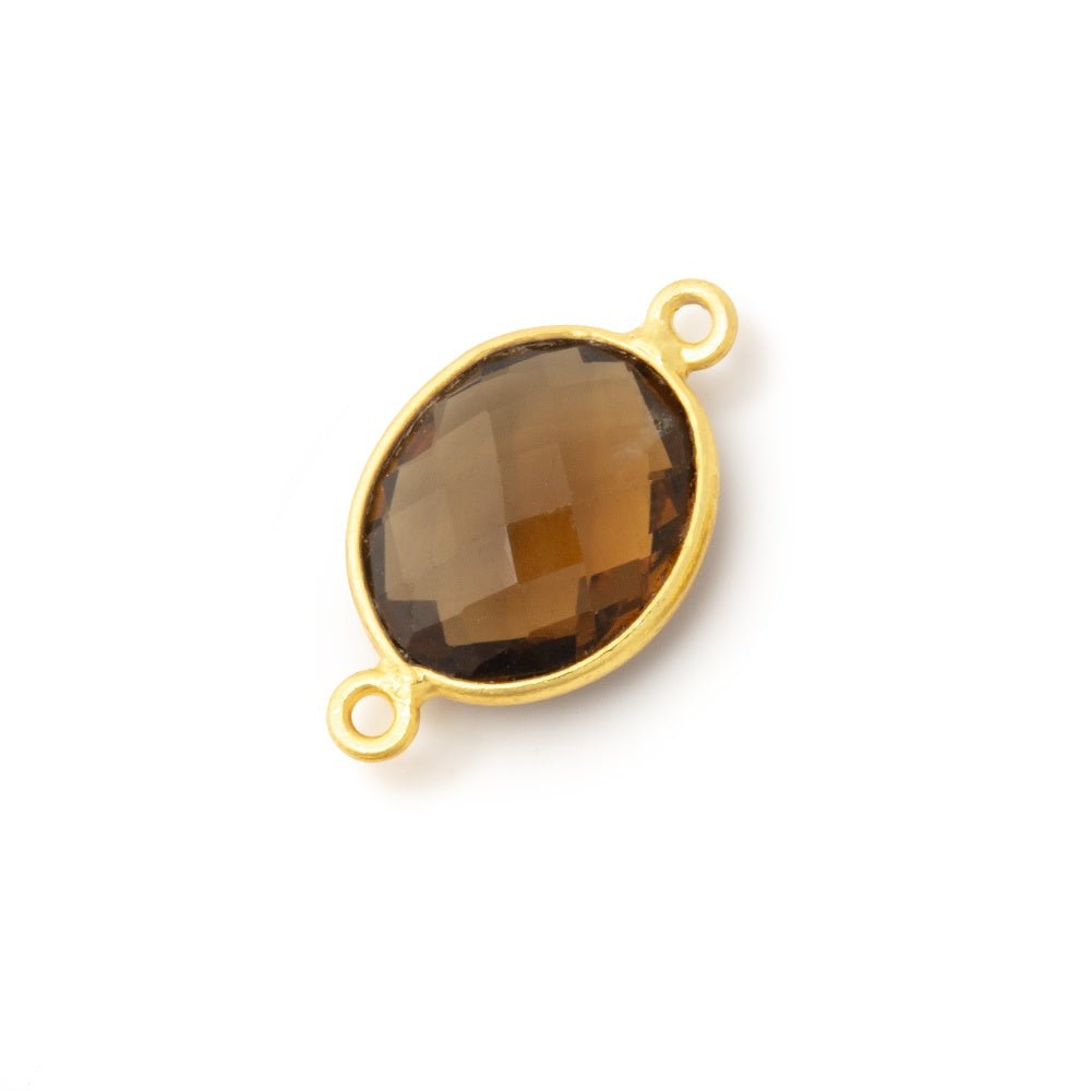 13x11mm Vermeil Bezel Whiskey Quartz Faceted Oval Connector 1 focal piece