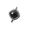 13x13mm Black Chalcedony CZ Bezel Pillow Connector 1 piece