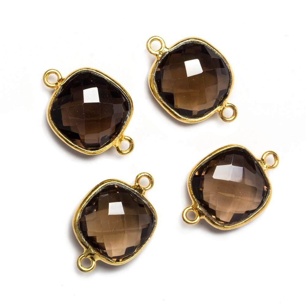 13x13mm Vermeil Bezeled Smoky Quartz faceted pillow Connector 1 piece