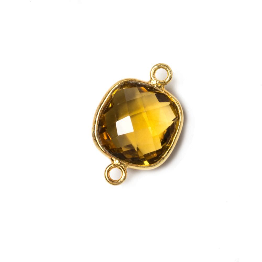 13x13mm Vermeil Bezeled Whiskey Quartz faceted pillow Connector 1 piece