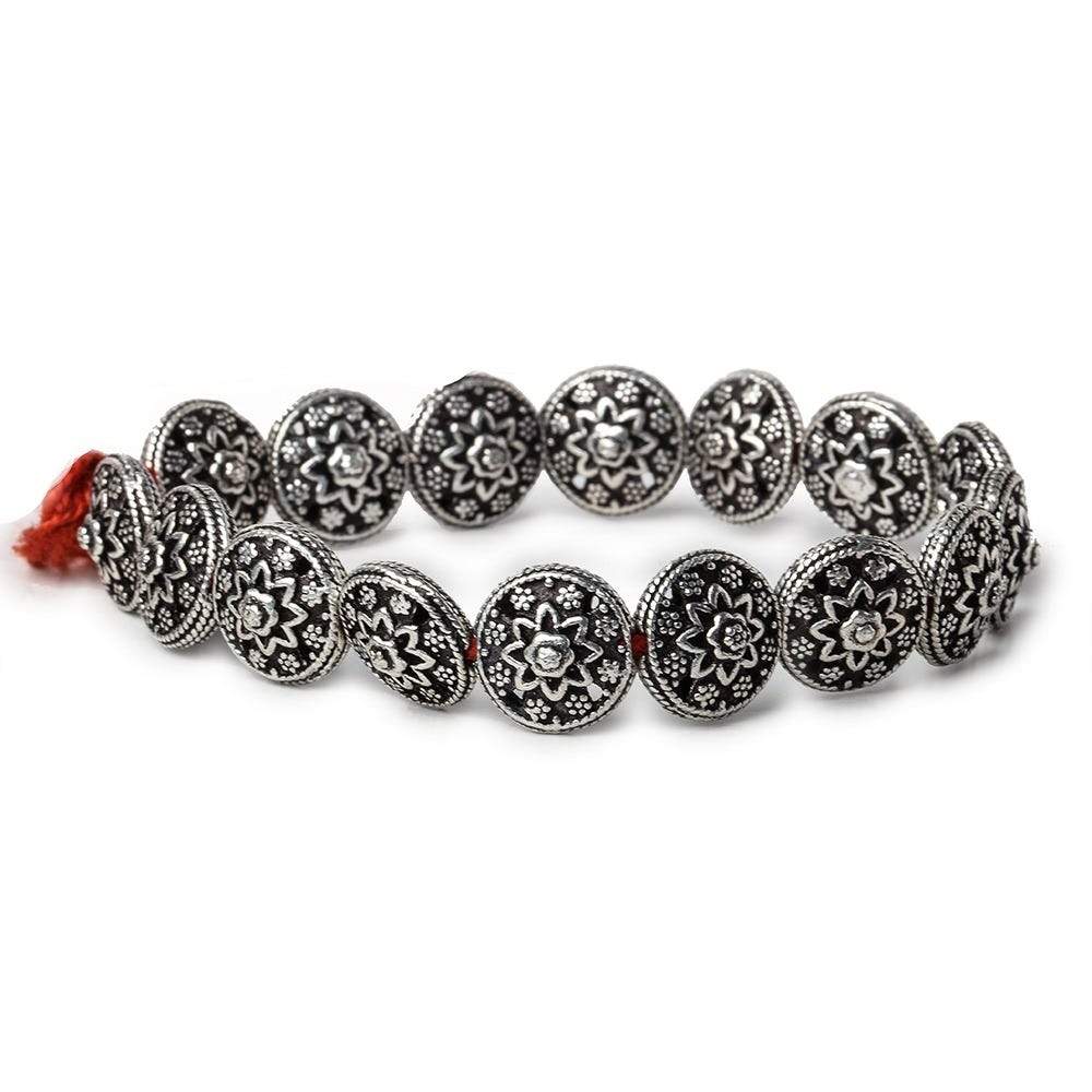 13x7mm Antiqued Sterling Silver Plated Copper Bead Floral Disc 8 inch 16 pcs