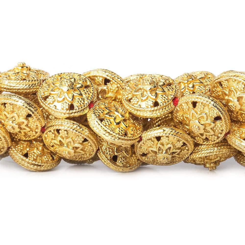 13x8.5mm 22kt Gold Plated Copper Bead Floral Disc 8 inch 16 pieces