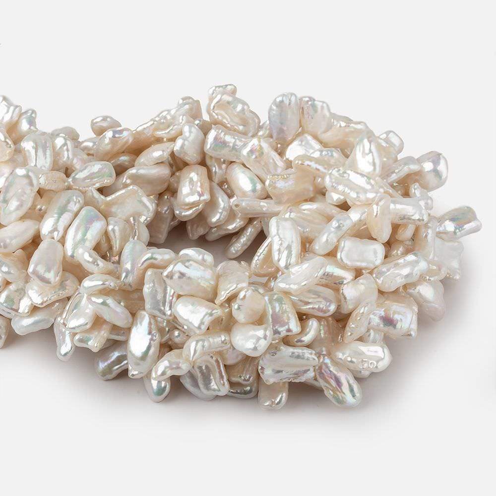 13x9-17x10mm White Top Drilled Biwa Freshwater Pearls 16 inch 69 pieces AAA
