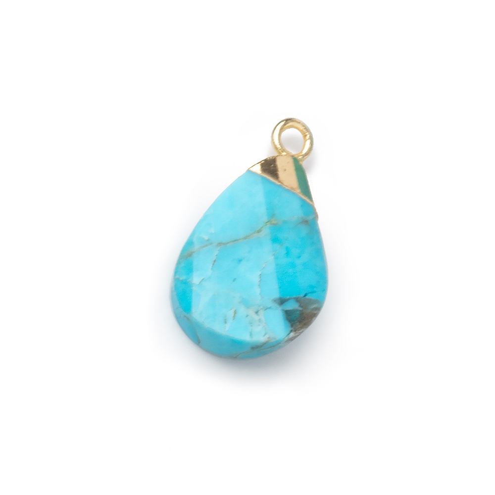 13x9mm Gold Leafed Turquoise Howlite Pear Twist Focal Pendant 1 piece