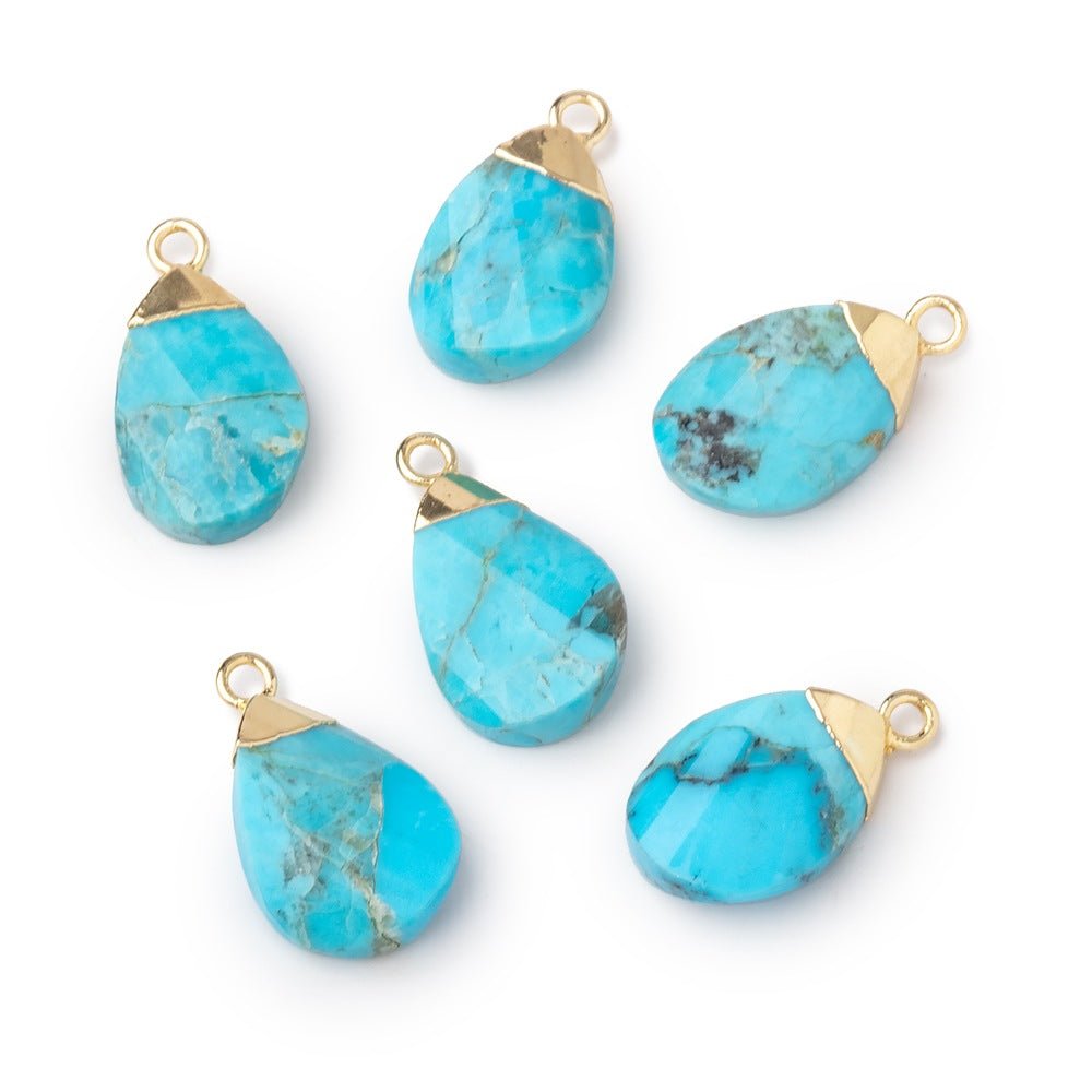 13x9mm Gold Leafed Turquoise Howlite Pear Twist Focal Pendant 1 piece