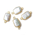 13x9mm Gold Leafed White Rectangle Pearl Connector 1 piece