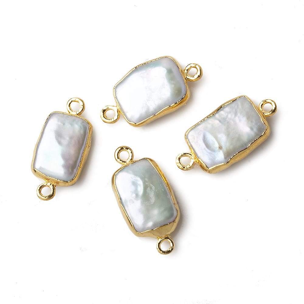 13x9mm Gold Leafed White Rectangle Pearl Connector 1 piece