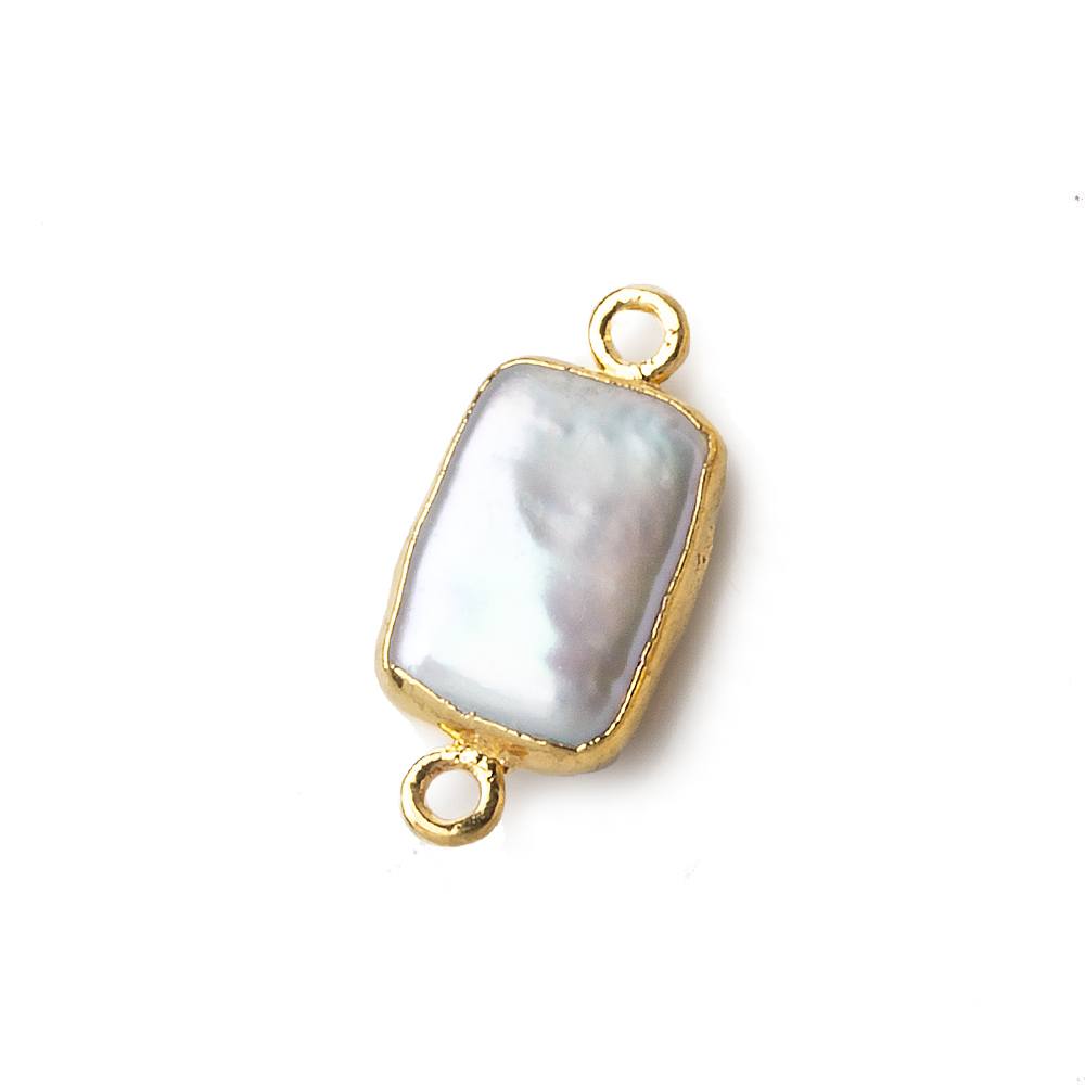 13x9mm Gold Leafed White Rectangle Pearl Connector 1 piece
