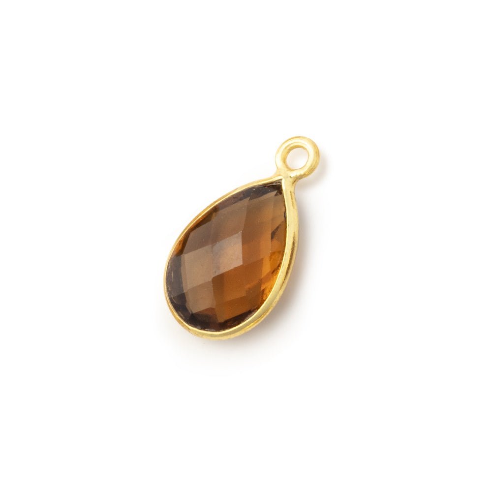 13x9mm Vermeil Bezel Whiskey Quartz Faceted Pear Pendant 1 piece