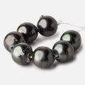 14-14.5mm Silver Peacock Tahitian Large Hole Saltwater Pearls 4 inch 7 pieces