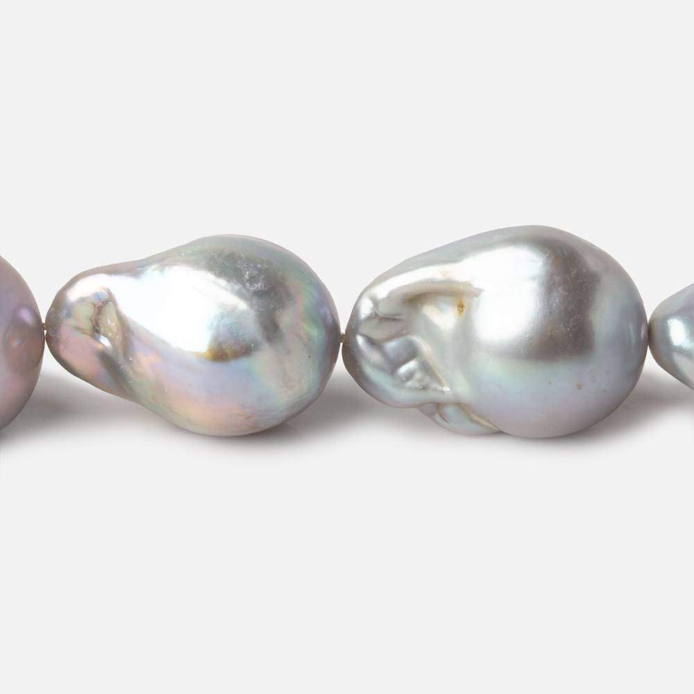 14-15mm Silver Ultra Baroque Freshwater Pearls 16 inch 18 pcs .8mm drill hole AAA