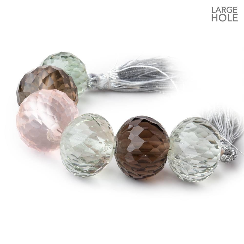 14-16mm Multiple Quartz Concave Large Hole Faceted Rondelles 6 Beads AAA