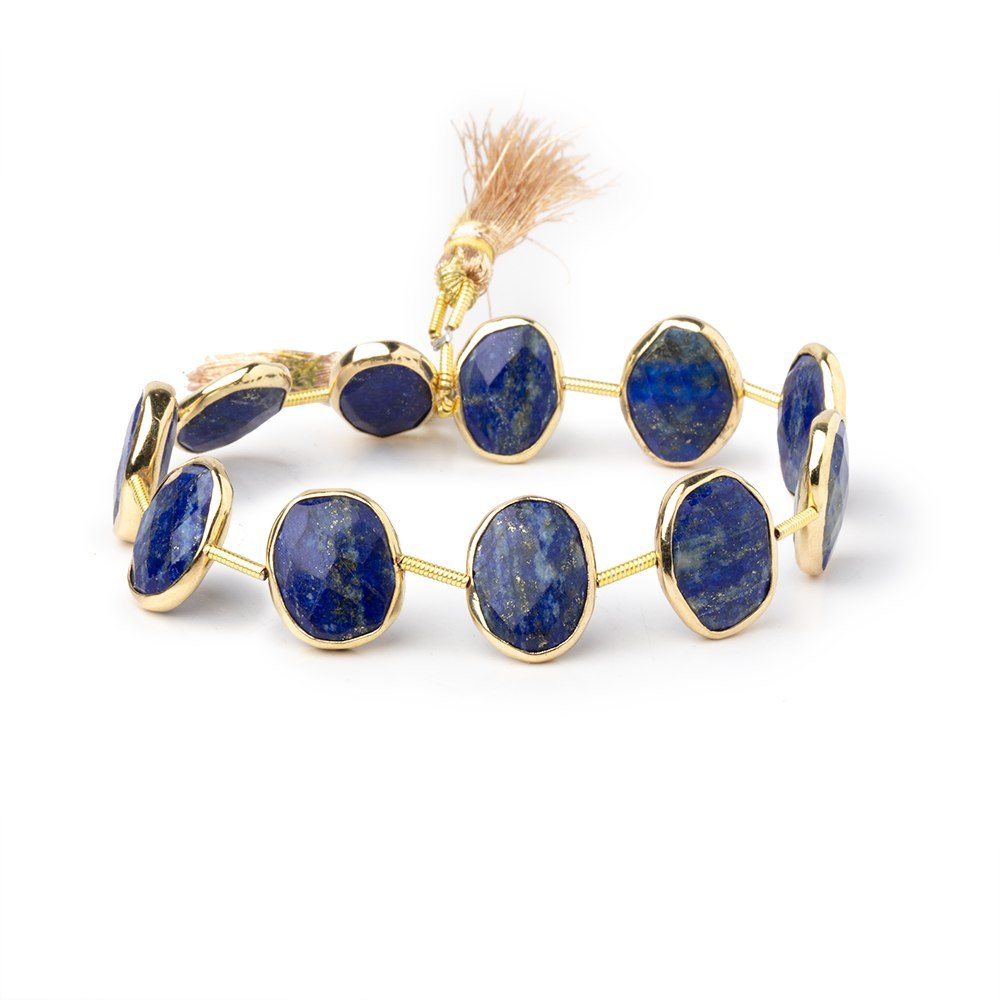 14-16mm Vermeil Bezel Lapis Lazuli Faceted Nuggets 7.5 inch 11 Beads