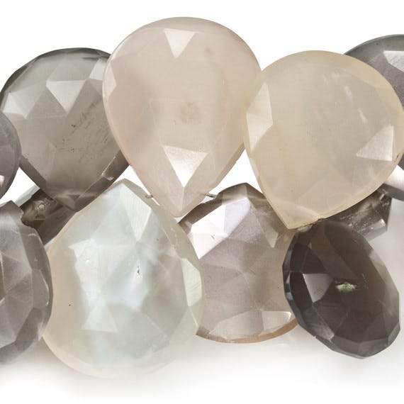 14-21mm Platinum and Blush Moonstone Faceted Heart Beads AAA 37 pieces