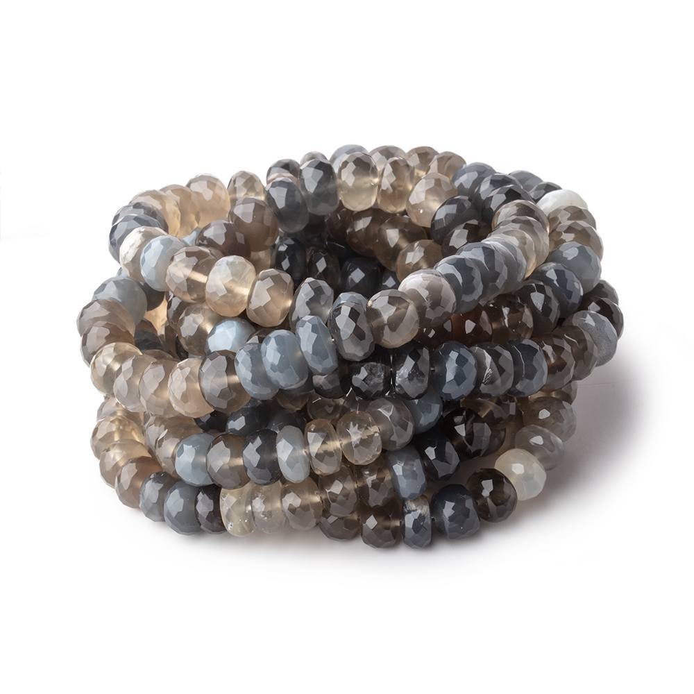 7-8mm Platinum Grey Moonstone Faceted Rondelle Beads 18 inch 70 pieces