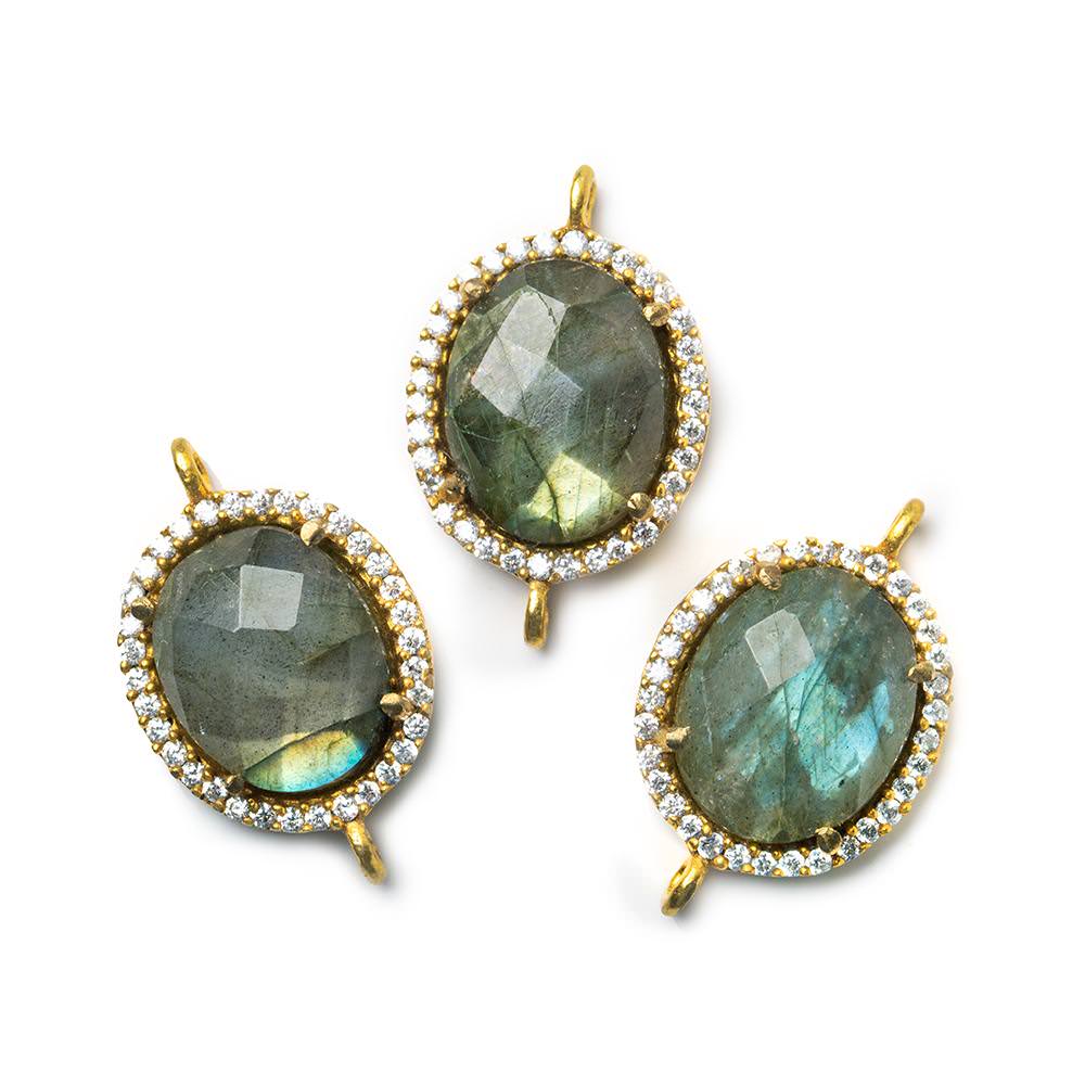 14.5x13mm Vermeil Bezel White CZ & Labradorite Oval Connector 1 piece