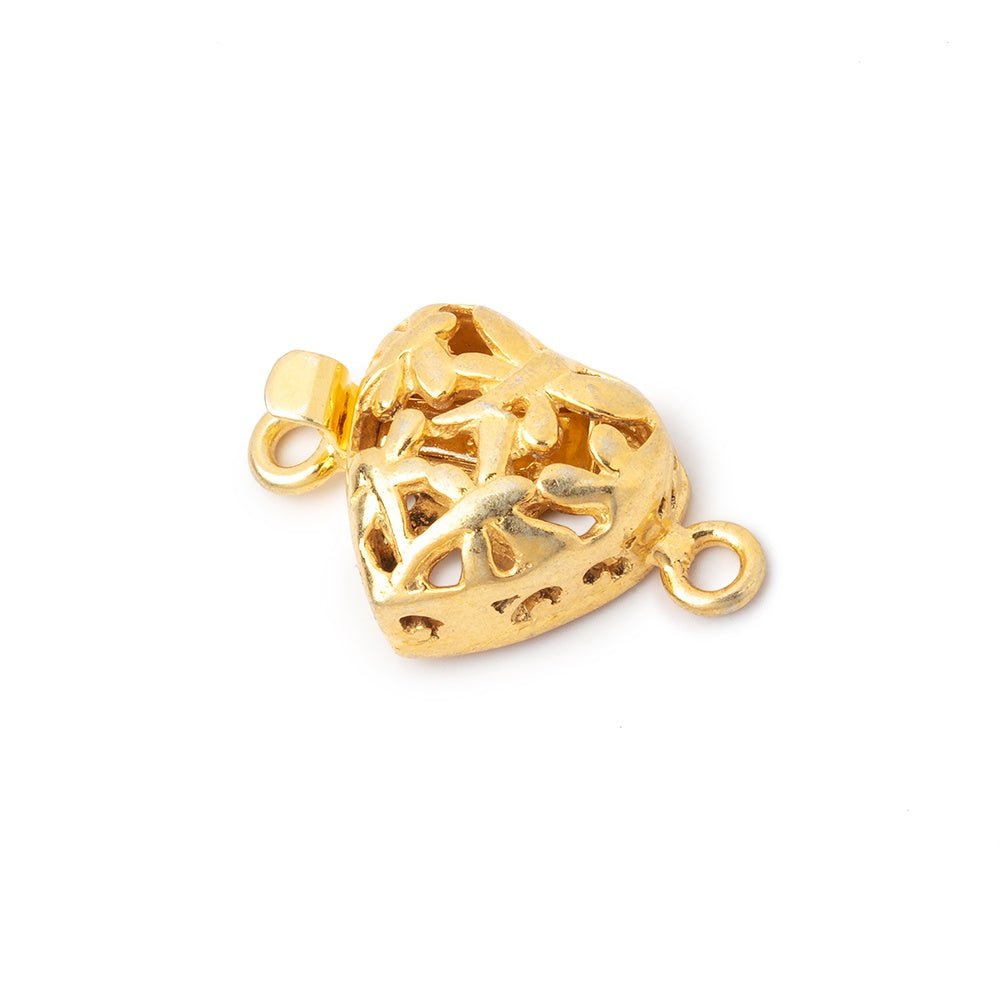14mm 22kt Gold Plated Heart Shaped Box Clasp with Dragonfly Design 1 piece