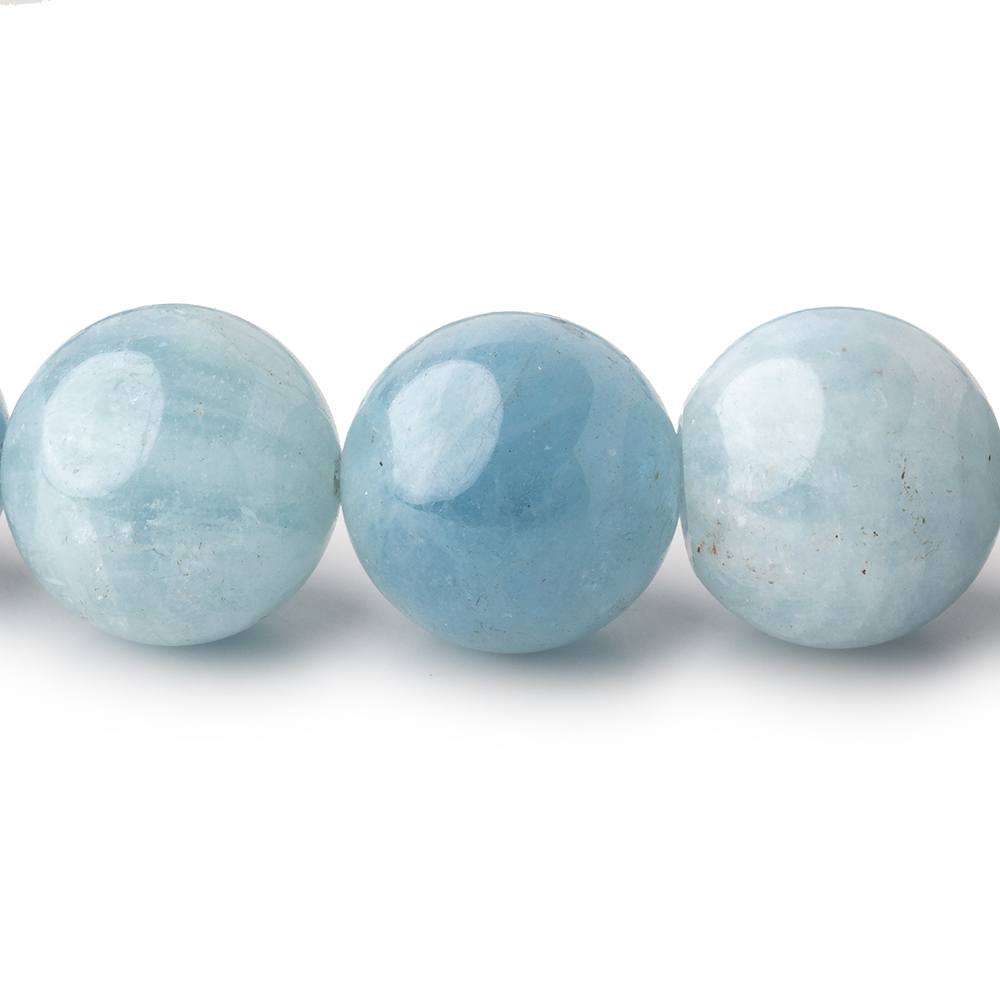 14mm Aquamarine Plain Round Beads 16 inch 29 pieces AA