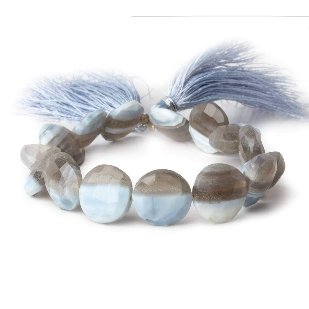 14mm Banded Owyhee Natural Blue Opal faceted coin beads 8 inch 14 pieces