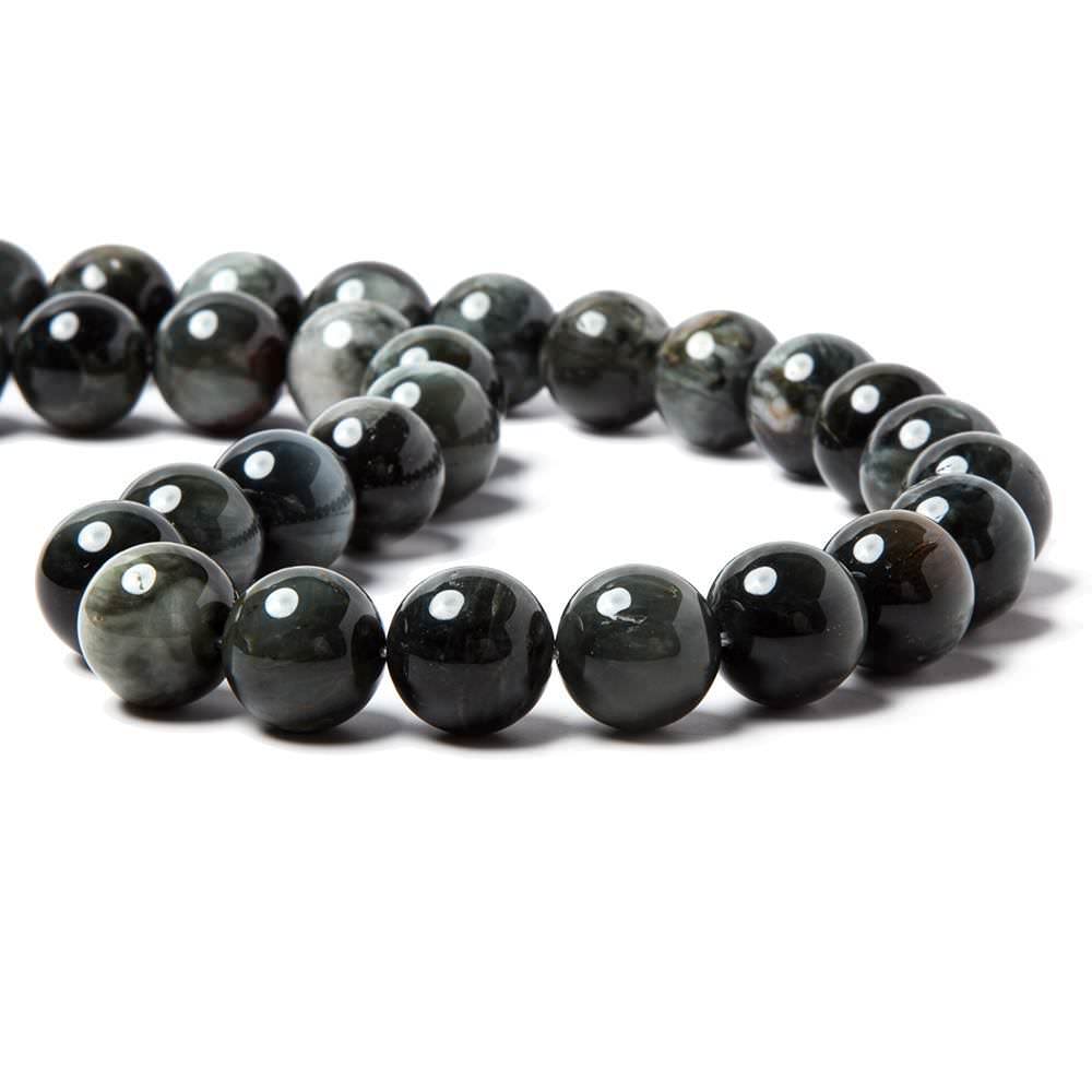 14mm Black Tiger's Eye plain round beads 15.5 inch 28 pieces A Grade