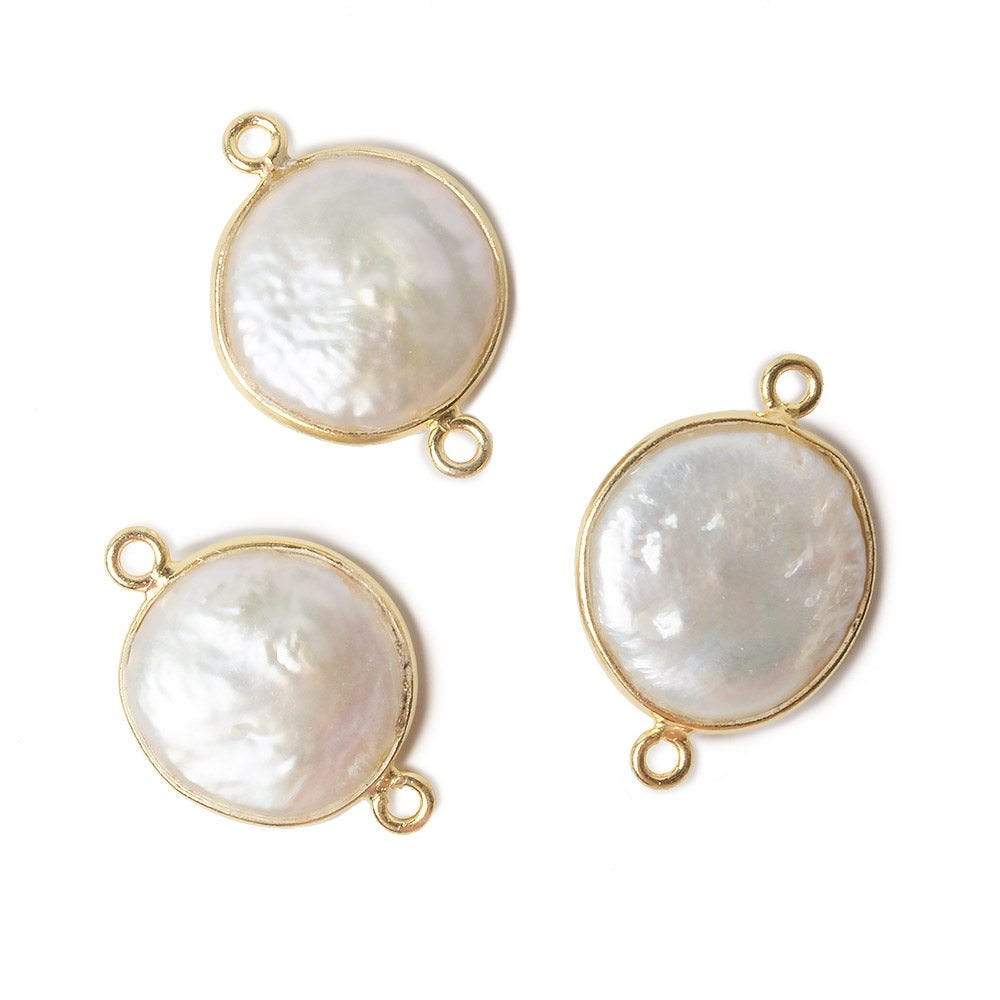 14mm Vermeil Bezel Cream Coin Pearl Connector 1 piece