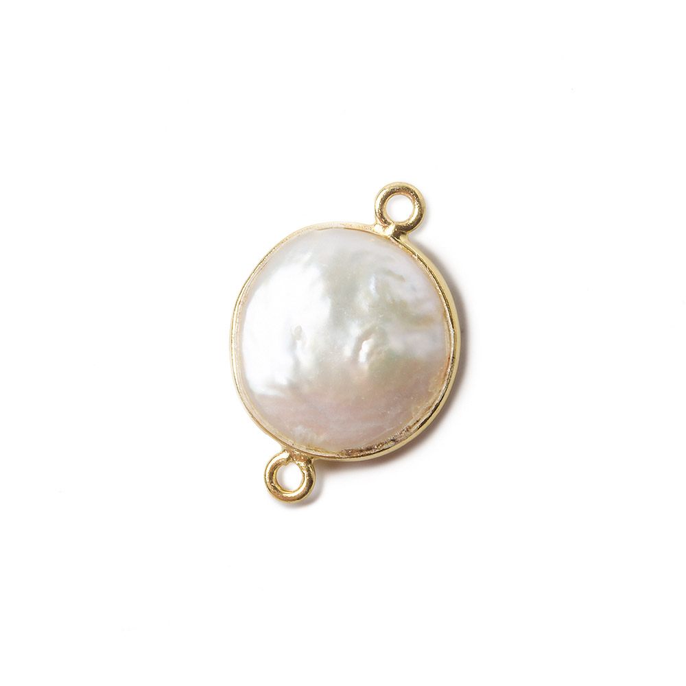 14mm Vermeil Bezel Cream Coin Pearl Connector 1 piece