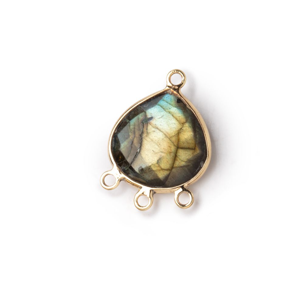 14mm Vermeil Bezel Labradorite faceted heart 3 ring Connector 1 focal bead