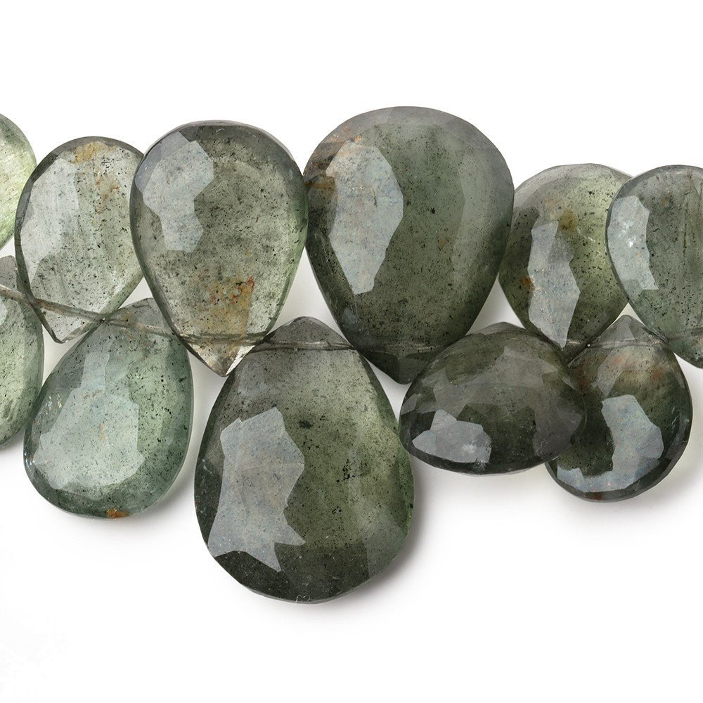 14x10-27x19mm Moss Aquamarine Faceted Pear Beads 8 inch 35 pieces AA