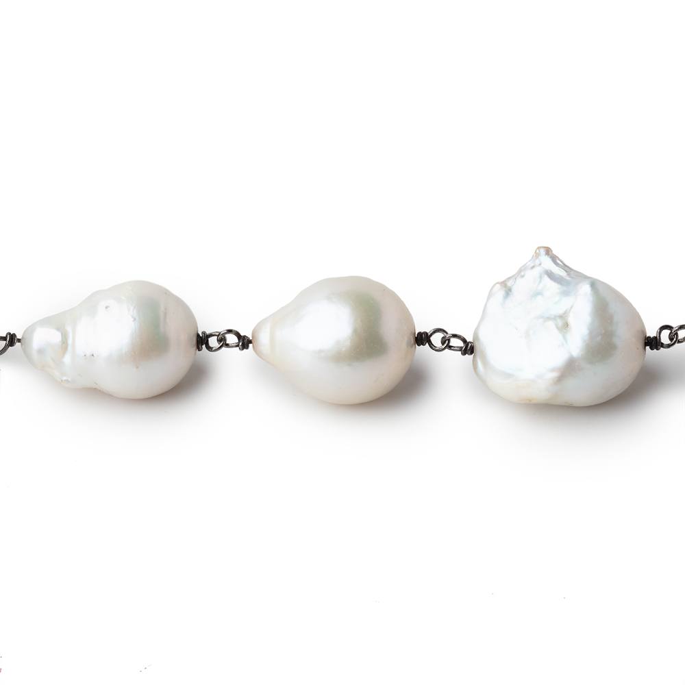 14x11-16x12mm Off White Ultra Baroque Black Gold .925 Silver Chain by the foot 14 pieces