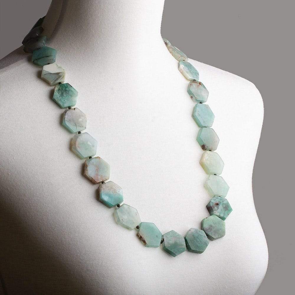 14x14-22x22mm Aqua Green Chalcedony plain hexagons 17 inch 23 beads