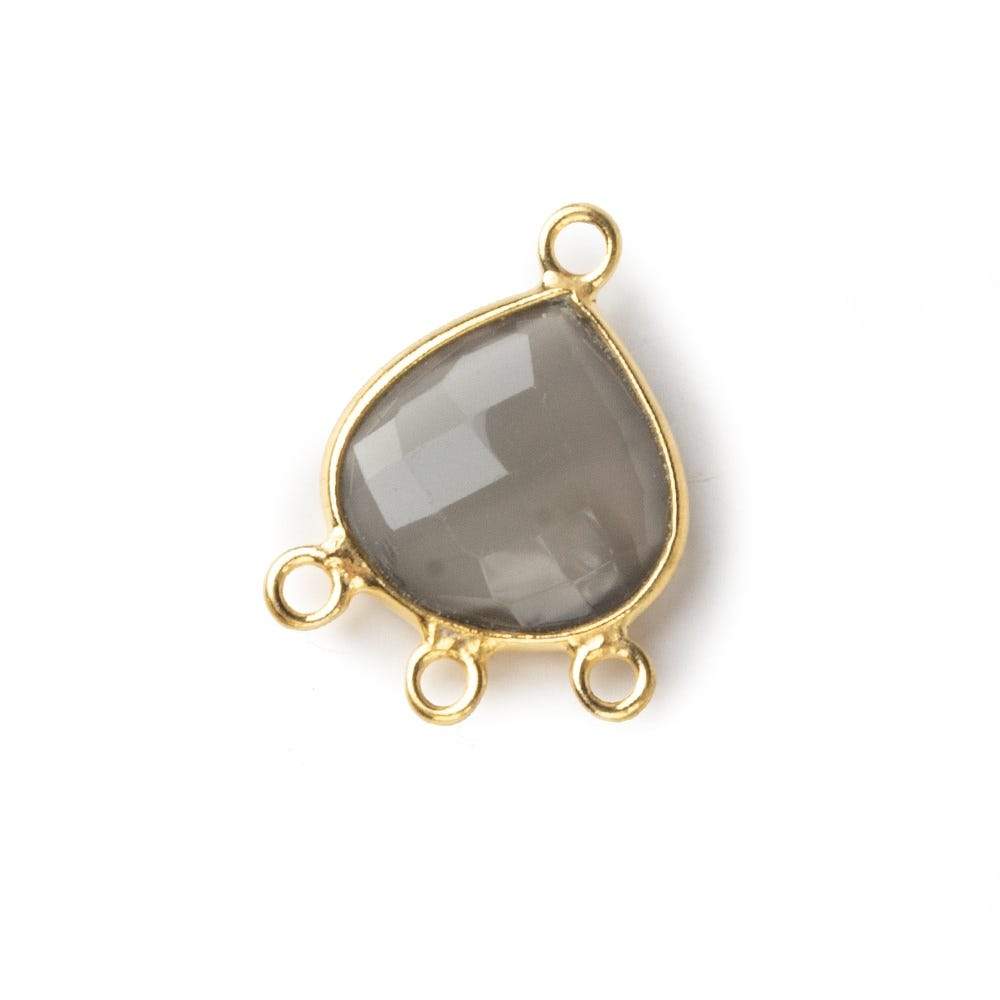 14x19mm Vermeil Bezel Platinum Grey Moonstone faceted heart 3 ring Connector 1 focal bead