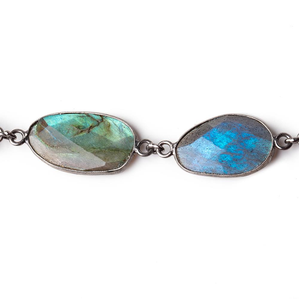 12x11-16x12mm Labradorite Nuggets Black Gold .925 Bezeled Chain by the Foot
