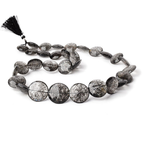 15-23mm Black Tourmalinated Quartz Faceted Coin Beads 20 inch 31 pieces AAA
