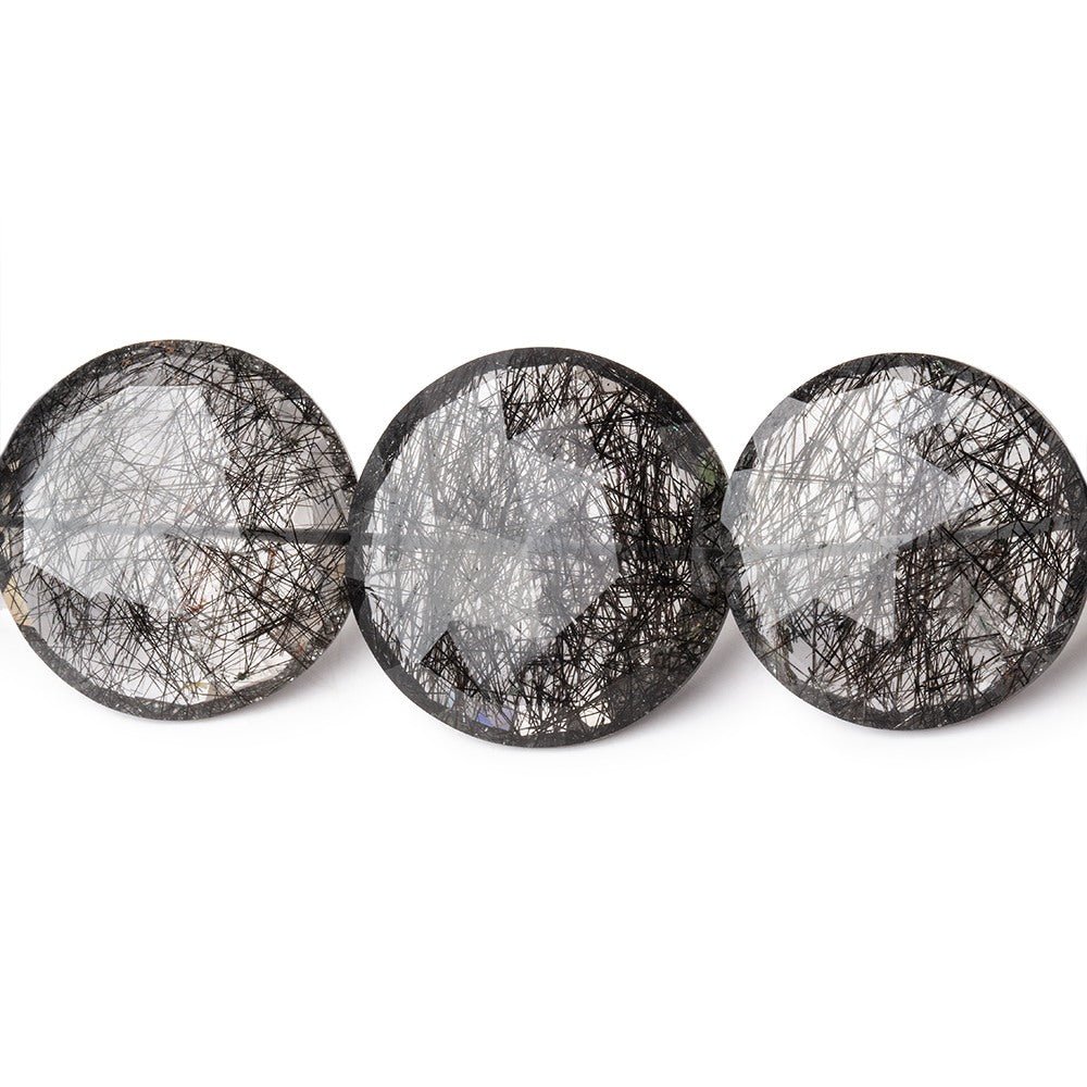 15-23mm Black Tourmalinated Quartz Faceted Coin Beads 20 inch 31 pieces AAA