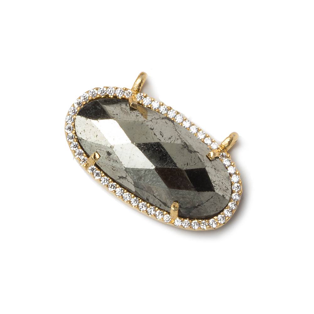 27x13mm Vermeil Bezeled CZ & Pyrite Oval East West Connector 1 pc