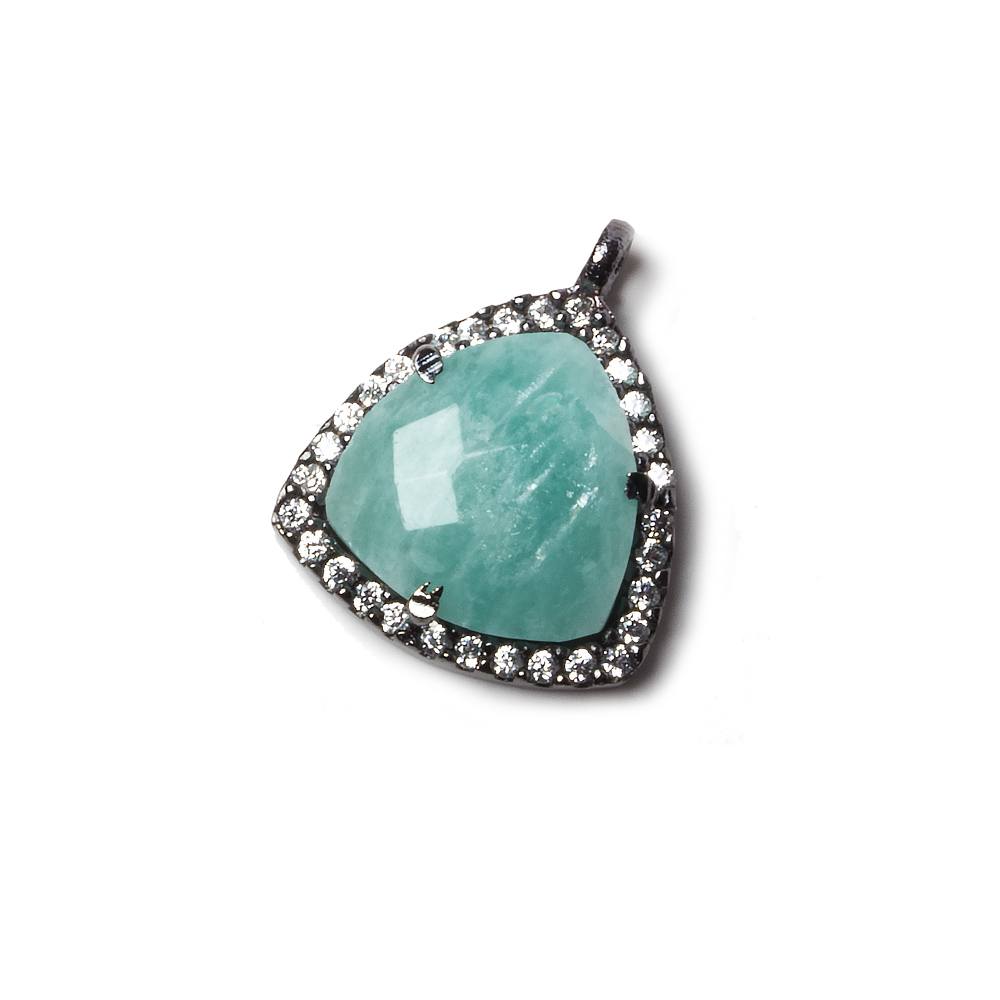 15.5mm Black Gold Bezel White CZ and Amazonite Triangle Pendant 1 piece