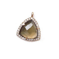 15.5mm Rose Gold CZ Bezel Smoky Hydro Quartz Faceted Triangle Pendant 1 piece