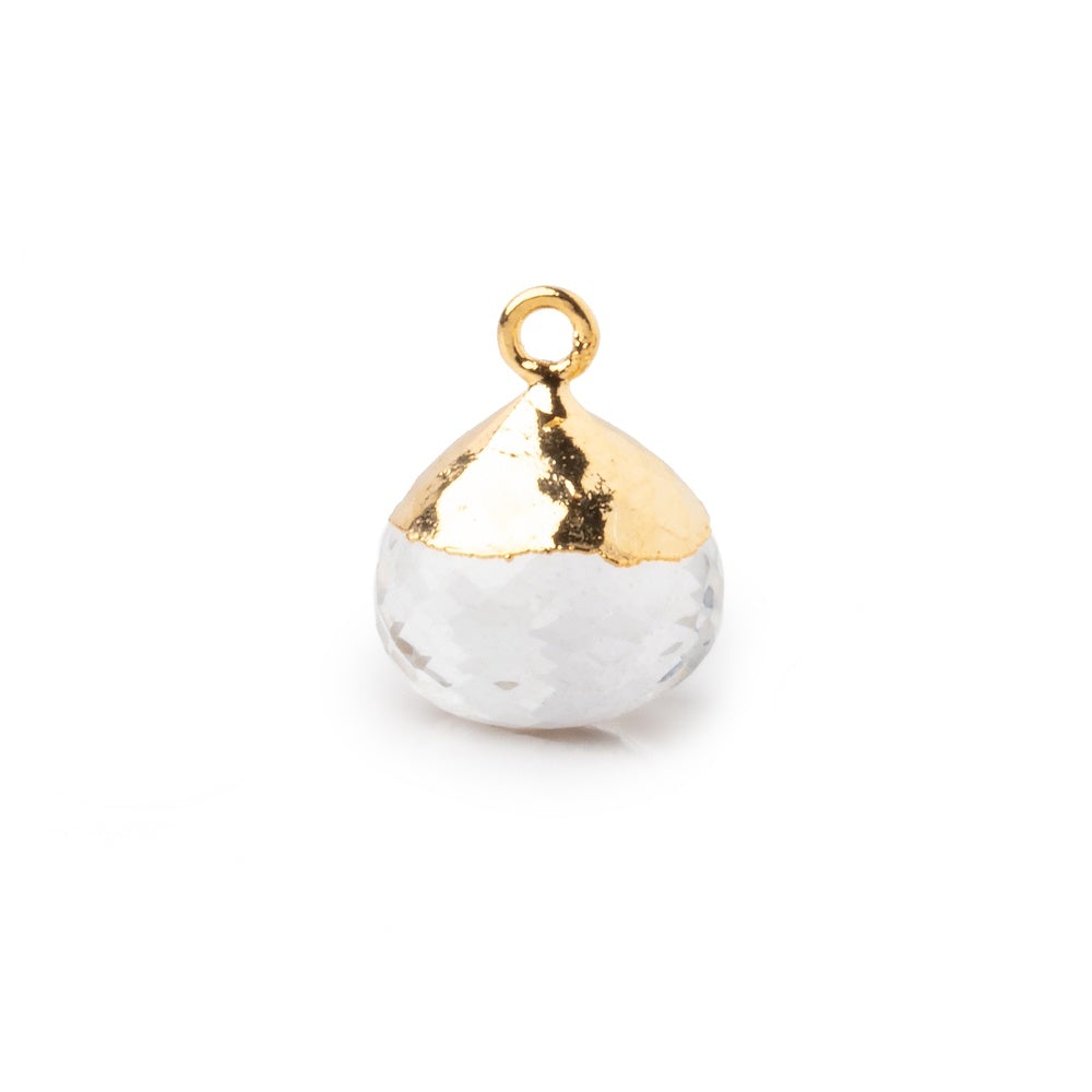 15mm Gold Leafed Crystal Quartz Faceted Candy Kiss Focal Bead 1 piece