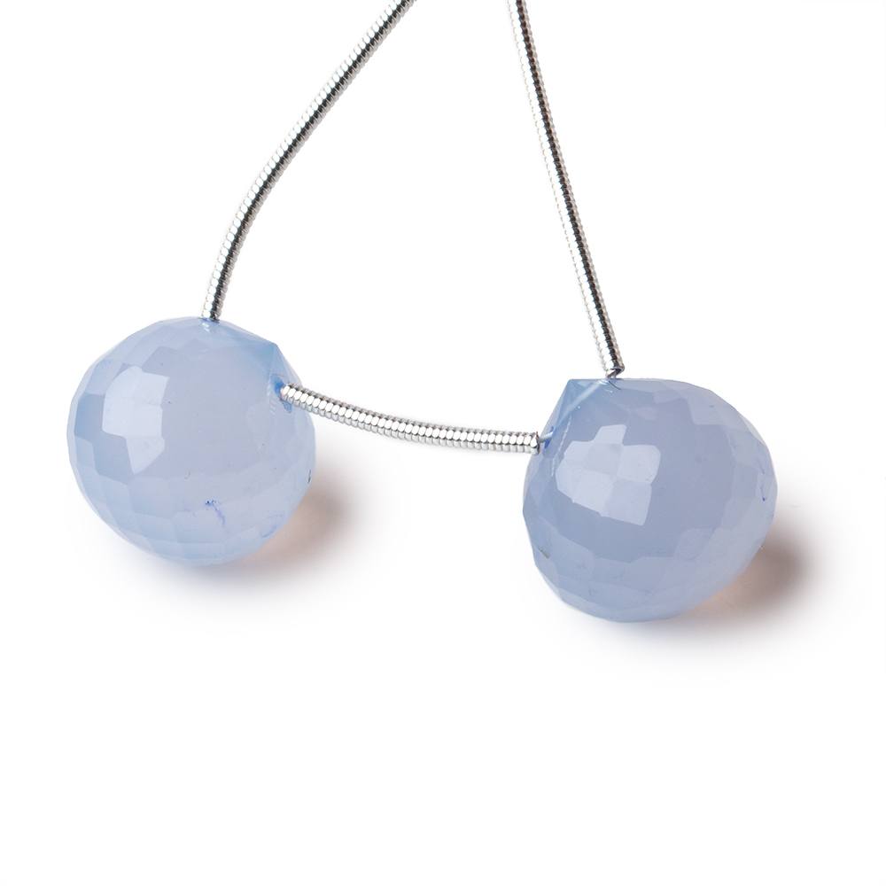 15mm Natural Blue Chalcedony Faceted Candy Kiss Focal Beads Set of 2 pieces