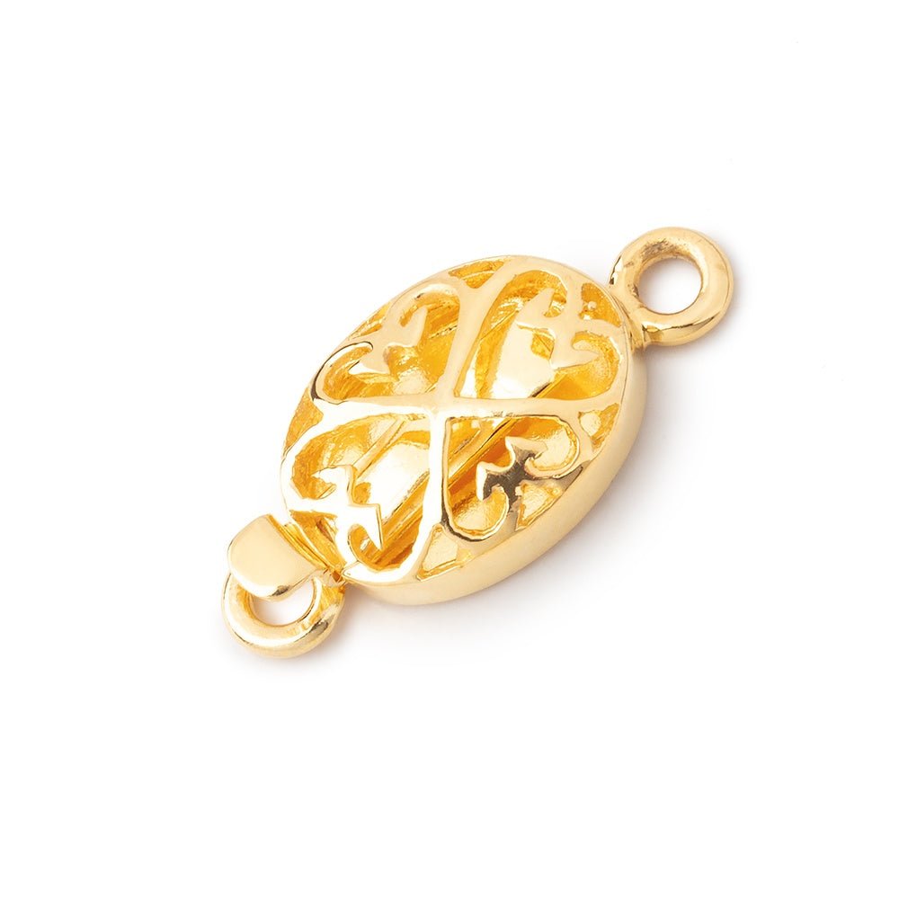 15x11mm Vermeil Oval Box Clasp with Heart Design 1 piece