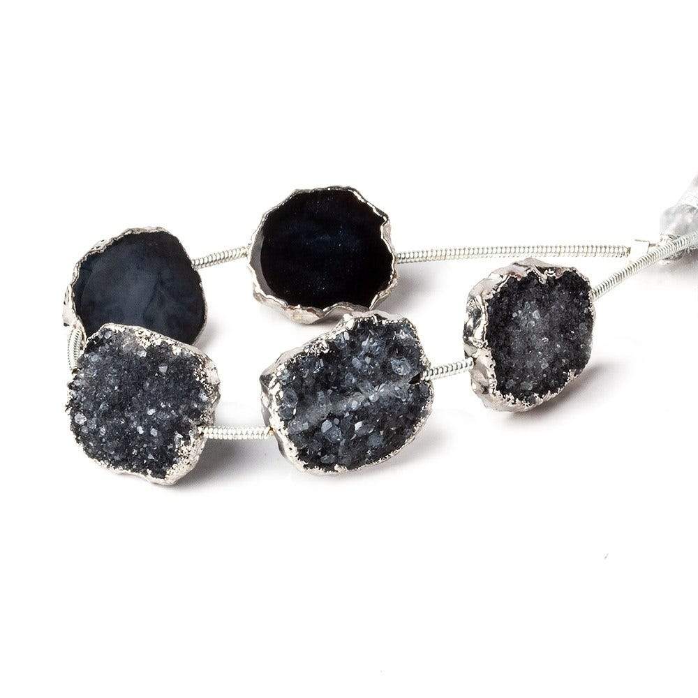 15x13-16x13mm Silver Leafed Grey Black Drusy Strand 4 inch 5 pieces
