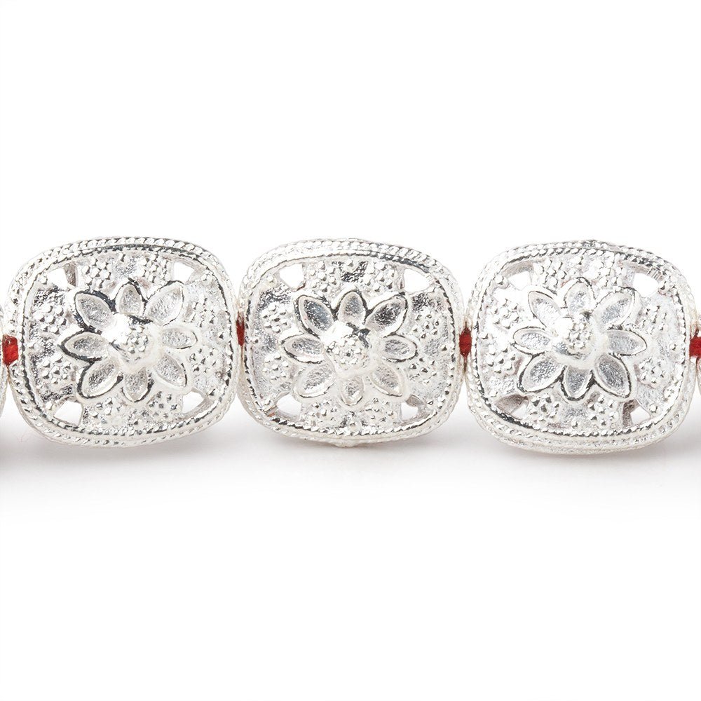 15x13mm Sterling Silver Plated Copper Floral Cushion 8 inch 14 Beads