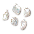 15x14-20x16mm .925 Silver Bezel Rosé White Keshi Freshwater Pearl Pendant 1 piece