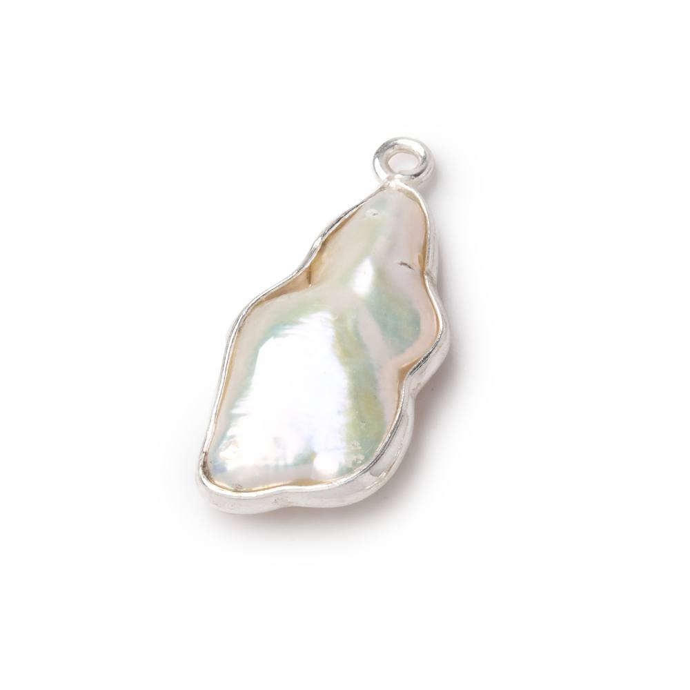 15x14-20x16mm .925 Silver Bezel Rosé White Keshi Freshwater Pearl Pendant 1 piece